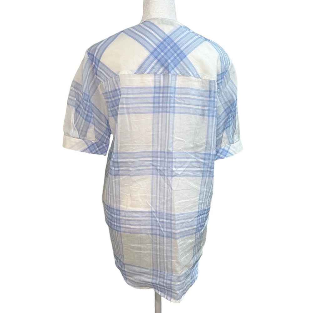 Maison Ullens Blue White Plaid Cotton Short Sleeve Top Women's FR 42 Sheer Italy - Picture 4 of 7